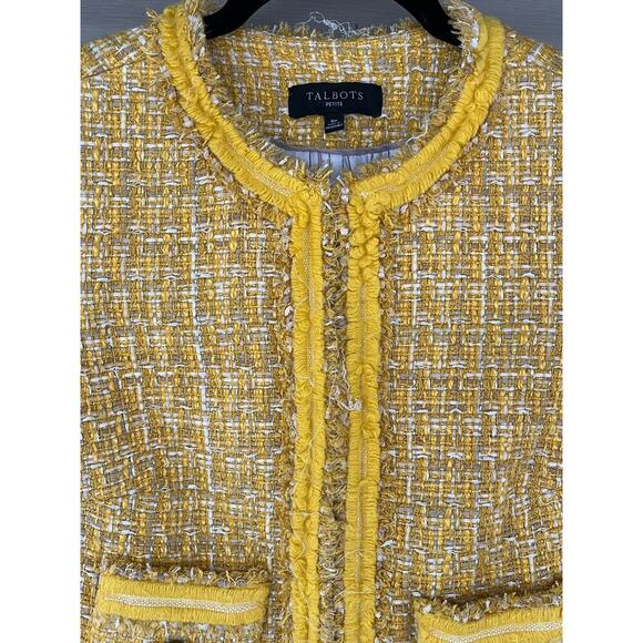 Talbots TWEED JACKET Blazers Women yellow Long sleeve Knit 6P Career Elegant - Picture 8 of 15
